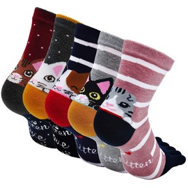 PUTUO Womens Five Toe Socks: Finger Cotton Sport Socks - Ladies Funny Funky Animal Socks with Toe 5 Pairs