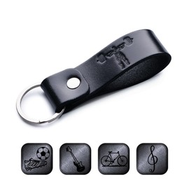 Leather Keychain Favorite for Men, Keyring Gift for Women & Men, Birthday & Anniversary, Full Grain Leather (Sports)