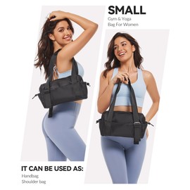 Small Gym Bag for Women Mini Duffle Bag with Wet Compartment, Lightweight Waterproof Cute Tote for Girls Workout Sport Travel, Black