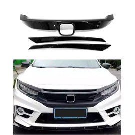 ANUNFRRE Car Accessories Fit for Honda Civic 10th Gen 2016-2021 ABS Exterior Front Grille Cover Moulding Trim (Glossy Black) 3PCS Set