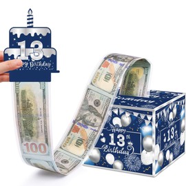 Meiidoshine 13th Birthday Money Box for Cash Gift, Surprise Pull Out Money Gift Box with 100Pcs Transparent Bags - Fun Ways to Give Cash as A 13th Birthday Gift for Girls Boys