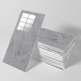10pcs Peel and Stick Wall Panels (23.6"x11.8",) Marble PVC Waterproof Backsplash Tiles for Kitchen, Bathroom, Peel and Stick Tile，White Gray (Castle Grey, 23.6 inches * 11.8 inches)