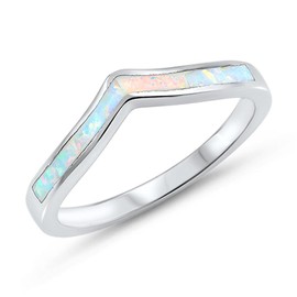 White Simulated Opal Chevron Thumb Pointed Ring .925 Sterling Silver Band Size 6