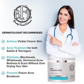 Acne Treatment Pads- Eliminates Cystic Breakouts, Oily Skin & Clogged Pores. Clear Pimple, Whitehead, Blackhead, Dark Spots & Improve Skin Texture.
