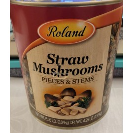 ROLAND STRAW MUSHROOMS 6.26LB/ 102oz EA  #10 CAN  PIECES & STEAMS 1 CASE/ 6 CANS