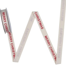 YKW Merry Christmas Cotton Ribbon, 5/8 Inch x 10 Yard Natural Twill Tape, Cream Herringbone Trim for Holiday Gifts, Christmas Trees & Festive Celebration Wrapping