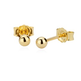 NKlaus 5563 Pair of 3 mm Ball Stud Earrings 585 Gold 14 Carat Yellow Gold, Yellow Gold