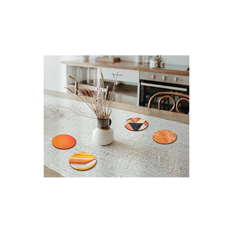 4 x Round Art Deco Coasters - Orange Agate Marble
