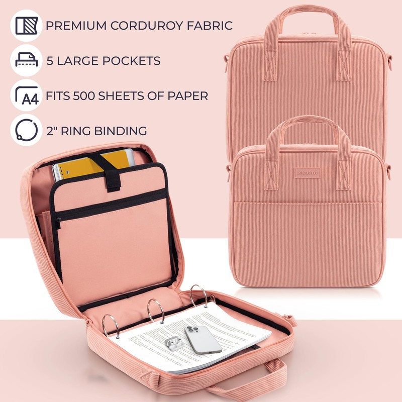 Sturdy 3-Ring Zipper Binder with Shoulder Strap for School –