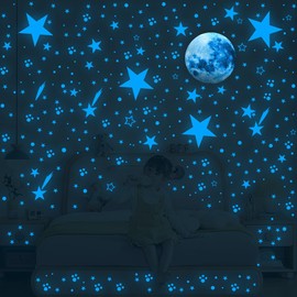 Glow in The Dark Stars, Moon and Shooting Star 1021 Pcs Stickers for Ceiling Shining Space Stars Decals Wall Stickers Starry Sky Bedroom Living Room Decorations Home Art Wall Decor Gifts Blue
