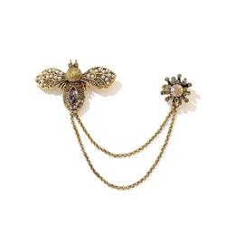 Vintage Honey Bee Brooch Pins For Women Men Cz Crystal Animal Insect Honeybee Lapel Pin Badge Dainty Hanging Tassel Chains Collar Shirt Corsage Hat Scarf Tie Accessories Fashion Birthday Jewelry Gift (Style 2)