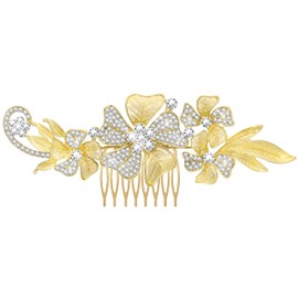 KristLand Bridal Hair Combs Gold Tone Flower Hair Combs for Women Wedding Sparkly Austrian Crystal Pearl Rhinestone Bridal Party Engagement Gift Box Ladies Girls