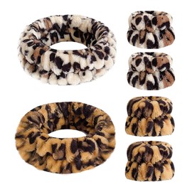 2 Pieces Of Leopard Print Headbands And 4 Pieces Of Leopard Print Hand Bowl Ties, Absorbent Headbands, Face Wash Accessories, Bow Headbands, Elastic Wristbands, Soft Headbands