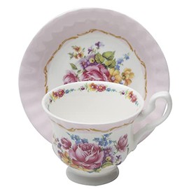 Gracie Bone China Marie Rose Cup And Saucer 8-Ounce, Set of 2 (Pink)