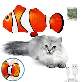 Juguetes Pez para Gatos - Juguete Interactivo Hierba Gatera, Pez de Simulación de Felpa Móvil con Carga USB, Suministros para Gatos Que Se Pueden Usar para Morder, Patear y Dormir