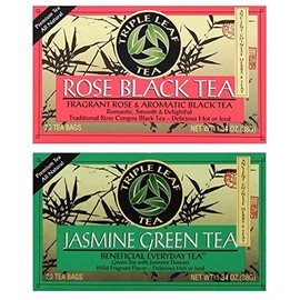 Triple Leaf Tea 2 Flavor Variety Bundle: (1) Rose Black, and (1) Jasmine Green (20 Count)