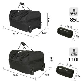 Rock Cloud Foldable Wheeled Duffel Bag with Widened Wheels 85L Rolling Duffle Bag Packable 26 inch for Travel Camping Sports