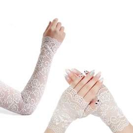Coollooda Women's Summer UV Protection, Lace Arm Cover, UV Protection, Sunscreen, Long Gloves, UV Protection, Fingerless, Lace Embroidery, Thin, Cold Feeling, Cold Protection, For Weddings,