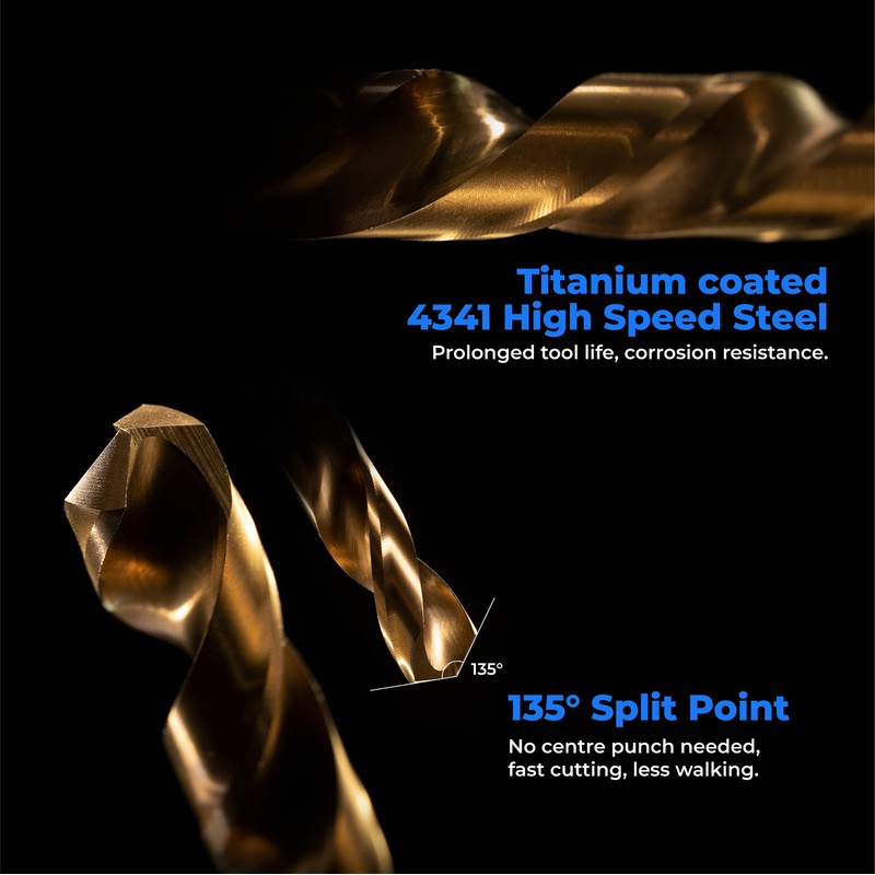 amoolo Titanium Drill Bit Set (60 pcs), Premium 4341 HSS