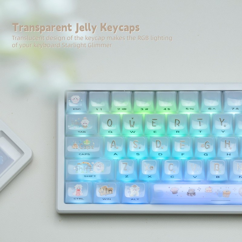 Womier White Jelly Keycaps, Ceramic Keycaps Style Clear Keycap