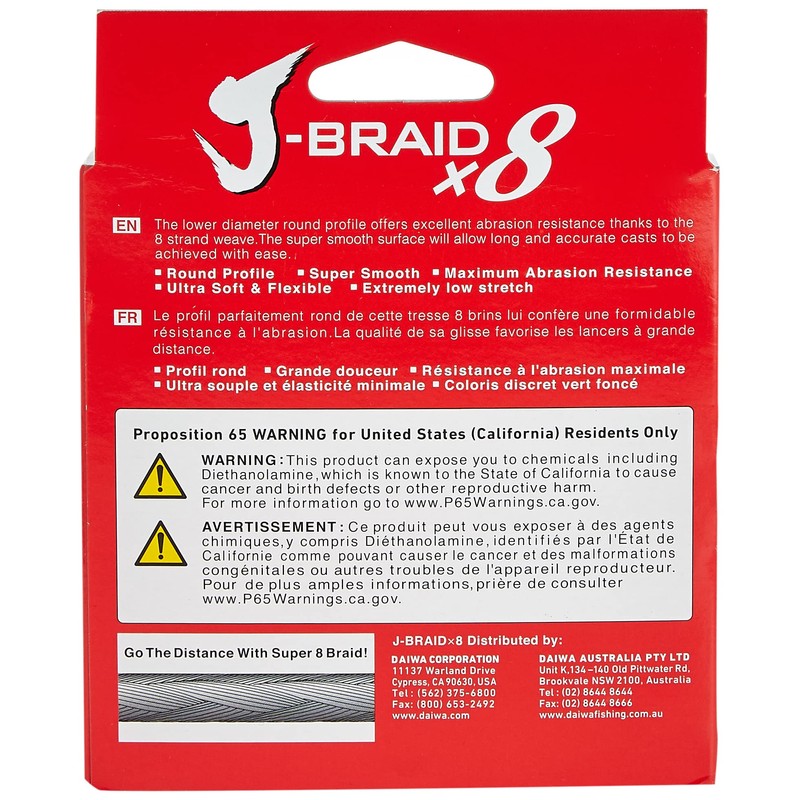 Daiwa J-Braid 300M 8-Strand Woven Round Braid Line, Chartreuse, 10