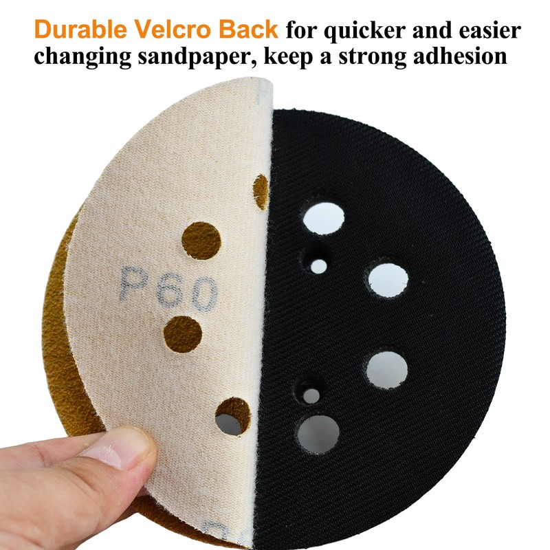 Aiyard 5-Inch 8-Hole Hook and Loop Sanding Discs 60-Grit Random