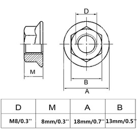 Liberty, 12 M8x 1.0mm Pitch Metric fine Pitch Orthodontic 304 Stainless Steel Hexagonal Flange Nuts