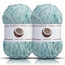 Velvet Yarn for Crocheting – CocoYarn - Chenille Chunky Yarn for Hand Knitting, Fluffy Soft Plush Amigurum Bulky Baby Blanket Yarn for Crochet 100g (2, Grey Mint-47)