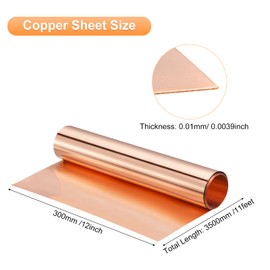 uxcell Copper Sheet Roll 3500mm x 300mm x 0.1mm, 99.9% Pure Copper Strip Copper Flashing Metal Foil Plate for Electricity DIY Projects (Multiple Sizes)
