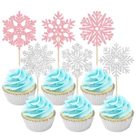36 piezas de adornos de copos de nieve con purpurina para cupcakes, diseño de copo de nieve, diseño de copo de nieve, feliz Navidad, feliz año nuevo, decoración de pasteles, fiesta de cumpleaños, decoración de pasteles, suministros de decoración de paste