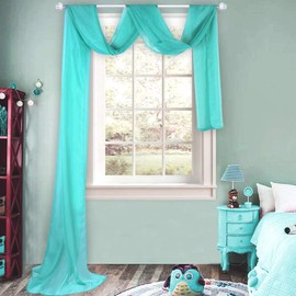 HUTO Turquoise Blue Green Window Scarf Valance Soft Sheers Voile Fabric 216 Inches for Home Window Decor Party Wedding Extra Long Curtains Scarves 1 Panel