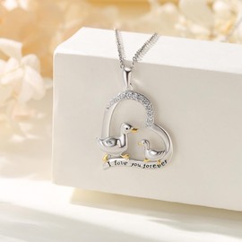 OHAYOO Duck Pendant Necklace for Girl 925 Sterling Silver Cute Duck Jewelry Duck Mother Daughter Necklace Duck Gifts for Mothers Day, Mom, Duck Lovers