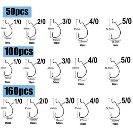No brand Multi-size Stainless Steel Fishing Hooks - 50/100/160PCS - Sharp Fish Crank Hook for Outdoor Fishing Accessories - Color: BLACK, Specification: 50pcs