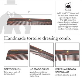 G.B.S Handmade Styling Dressing Comb DCT - 7" Tortoise Coarse All Purpose Fine Dressing Comb- Smooth Cellulose Acetate, Saw-Cut & Hand Polished, Everyday hair caretaker for all Men, Women, kids