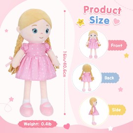 FunisFun Soft Baby Doll 16" My 1st Plush Baby Doll for 1 Year Old Girl Adorable Plush Companion for Infant Toddler 1-3 (Pink, 16in)