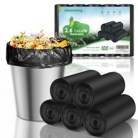 2.6 Gallon Small-Trash-Bag Bathroom Biodegradable Black - Mini Garbage Bags Compostable Unscented 100 Count Waste Basket Liners 10 Liter Tiny Kitchen Office Car Strong Thick Bulk Chenyucheng