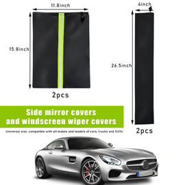 Ziciner 4 PCS Side Mirror Covers and Windshield Wiper Covers, Durable Snow Mirror Cover and Wiper Blades, Protects from Ice Snow Frost Dew Rain Bird Poop, Universal Winter Accessories