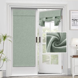 H.VERSAILTEX French Door Curtains Linen Textured Privacy Door Blinds Kitchen Window Curtains Waterproof 26 X 68 Inch Room Darkening Curtains for Glass Door Tie Up Shade, Heather Sage 1 Panel