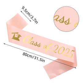 Tbay 2025 Rose Gold Graduation Sash Gold Glitter Letter “Class of 2025” Sstin Sash for 2025 Graduation Party Supplies