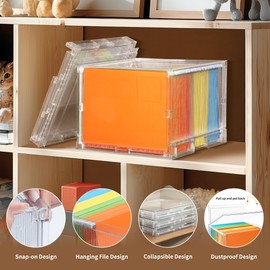 File Organizer Box with Lid,Hanging Filing Folder Organizer for Document Storage with Plastic Slide,Letter-size File Holder Filing Box for Office/Home/Decor/（2Pack）