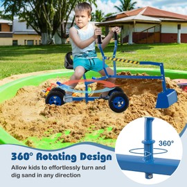 Costzon Sand Digger Excavator for Kids, Outdoor Ride-on Digging Toy with 360° Rotable Seat, Heavy Duty Metal Frame, Dual Hand Control & 4 Wheels, Sandbox Digger for Boys Girls 3+ Years Old (Blue)