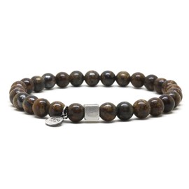 Nato Cuff - 925 Sterling Silver Bracelet - Bronzite Beads Semi-Precious Stones - Men's and Women's Jewellery Handmade in France, Sterling Silver, bronzite