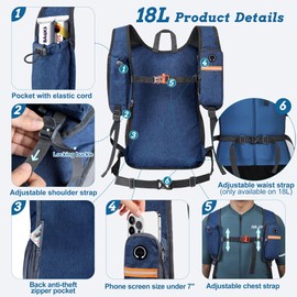 BECOJADDE 18L Hiking Backpack for Men Women Foldable Small Rucksack Lightweight Mini Backpack for Camping Travel Outdoor, Navy