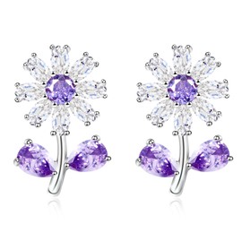 Oneress Daisy CZ Studs Earrings Inlaid Cubic Zirconia Little Fresh Daisy Stud Earring Purple Crystal Daisy Earrings for Women YA4812 (Purple)