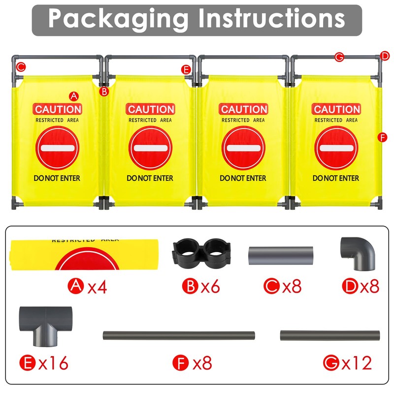 4 Panels Safety Barricade,7.8 FT Foldable Security Sign Barrier,Heavy Duty
