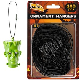 Leafeon Black Christmas Ornament Hooks with Snap – 200 pcs Durable Ornament Hangers – Pre-Cut Ornament String with Snap Fasteners for Christmas Tree Decorations, Garlands & Holiday Party