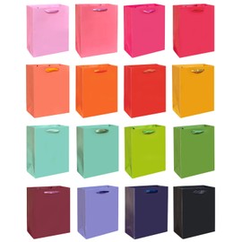 qiqee 16PCS 16 Colors Mini Gift Bags with Tissue Paper Handles 6.3"x4.7"x2.4" Small Size Present Party Favor Bags（ 48pcs Tissue Paper ）