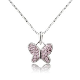 Girl's Sterling Silver Butterfly October CZ Birthstone Necklace for Toddlers, Little Girls, Teens, or Women, 14 inch