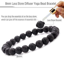 Hamoery Men Women 8mm Natural Stone Beads Bracelet Elastic Yoga Agate Bracelet Bangle(Lava Stone)