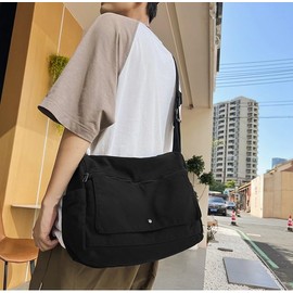Canvas Messenger Bag Large Hobo Cross body Casual Bag Canvas Shoulder Tote Travel Bag for Women and Men (Black)